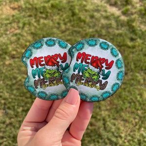 Grinch Car Coaster Set | Turquoise Coaster | Christmas Car Accessories